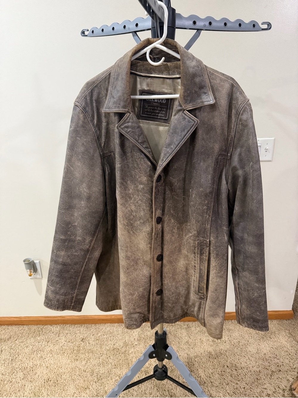 Vintage-Style Distressed Brown Leather Jacket